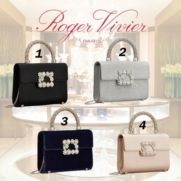 パリ発【Roger Vivier】ジュエルバックル付き クラッチバッグ 即発】ロジェ ヴィヴィエ コピー フラワー ストラス ジュエル