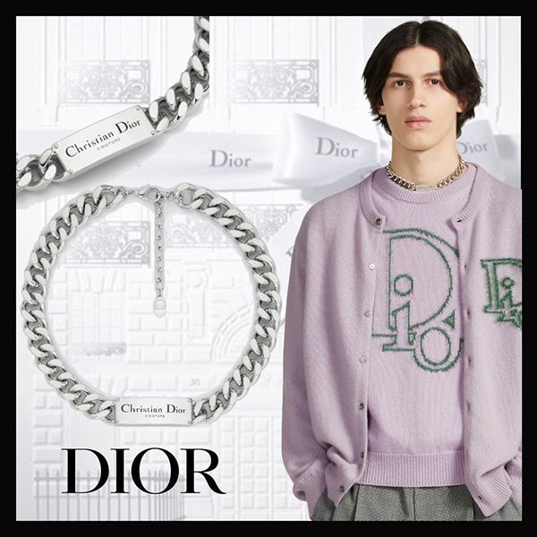 Dior シルバーチェーンネックレス ポーチ付き org.jpg
