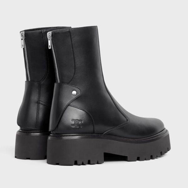 celineセリーヌ正規品バルキーバックジップトリオンフブーツ36ショート厚底 CELINE バルキー ジップドブーツ / カーフスキン - ブラック