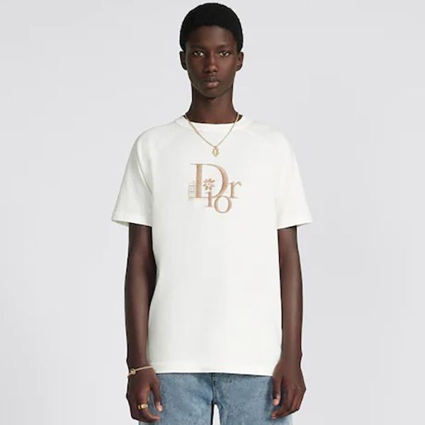 11401【美品・人気モデル】Dior☆デニム地ロゴ人気カラー白 半袖tシャツ DIOR ディオール 23SS ×Denim Tears デニムティアーズ