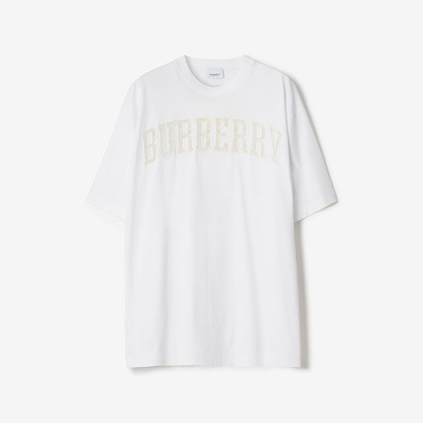 バーバリー レース ロゴ コットン オーバーサイズ Tシャツ 偽物
