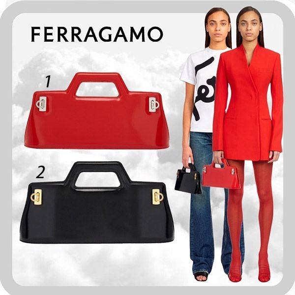 直営店☆Ferragamo☆洗練されたデザイン♪WANDA M ハンドバッグ Ferragamo Wanda East-West Top Handle Bag 213484 760547