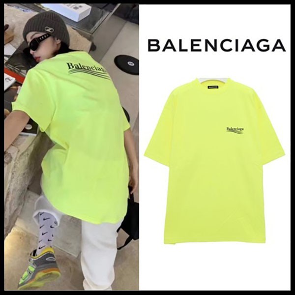バレンシアガ ネオンイエロー ウェイブロゴ Tシャツ スーパーコピー 
