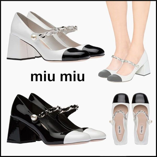 パンプス MiuMiu | Leather pumps 5I248D_3L4I_F0A72_F_M065 Ivory/black Leather Pumps | Miu Miu