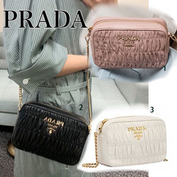 関税込み★PRADA セール★ 1BH112★ナッパゴーフル ショルダー PRADA□【セール】国内発□ナッパゴーフル ショルダーバッグ
