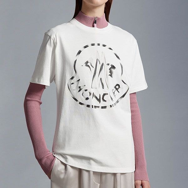 モンクレール メタリックロゴ ルーズ コットンTシャツ 偽物 2色
