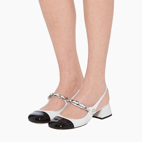 【MIUMIU】ローデンパテントレザースリングバックパンプス ホワイト/ブラック ツートーン パテントレザー スリングバック