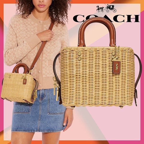 コーチcoachかごバッグウィッカーキャリーオール