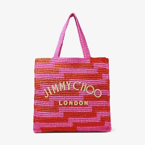 Jimmy Choo/ジミー チュウ  ビーチ トートバッグ Beach Tote E/W Mini | 刺繍入り Natural ラフィア・ミニトート
