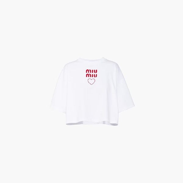ミュウミュウ 偽物]Embroidered cotton jersey Tシャツ