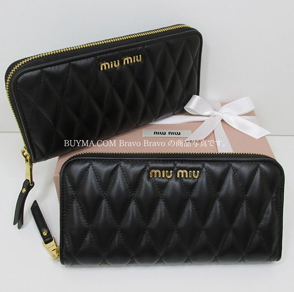 miu miu 黒 レザー キルティング 長財布 【公式通販】