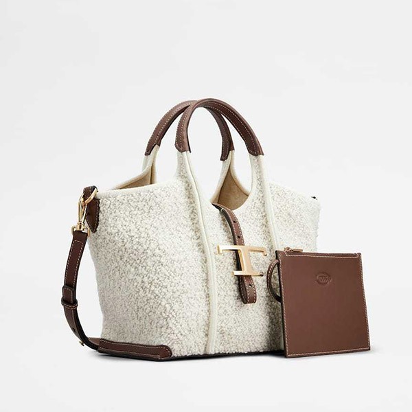 TOD'S☆Tタイムレスブークレファブリック＆レザーバッグ トッズ 偽物 Tタイムレス ブークレ ファブリック＆レザー バッグ