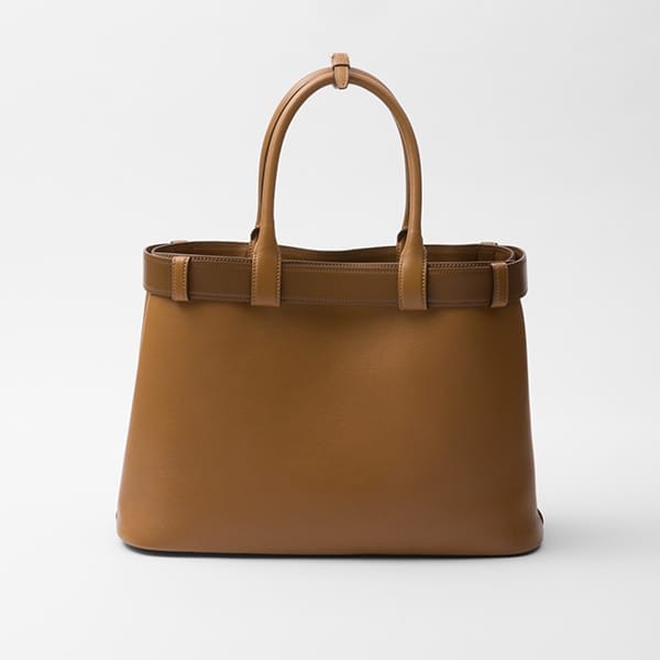 ★PRADA★ ラージ ソフトルックスレザー ハンドバッグ ブラック ベルト付 プラダ バックル ラージ レザー ハンドバッグ