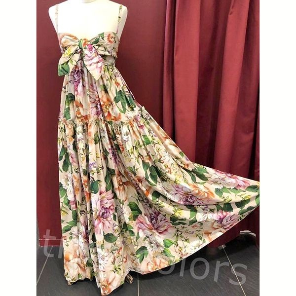 DOLCE&GABBANA フローラルプリント リボンノット マキシ ドレス 入手困難ドルガバ フローラルプリント コピーリボンノット