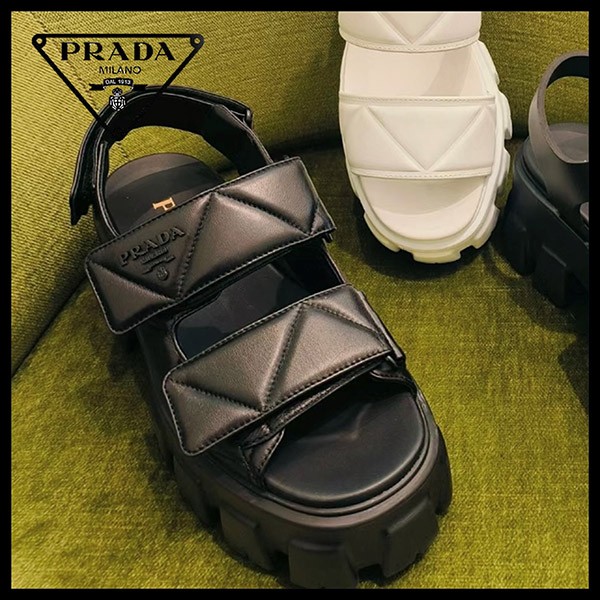 PRADA☆モノリス ナッパレザーサンダル 関税送料込み！PRADA☆モノリス パデッドナッパレザー サンダル