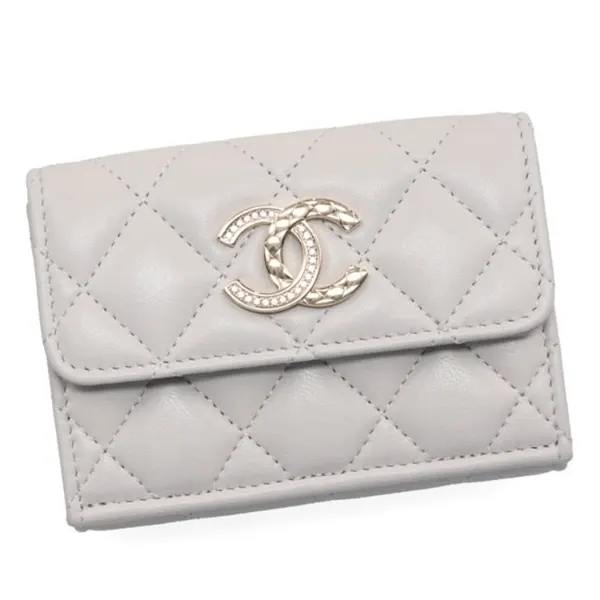 ☆レアなグレーとビジュー☆CHANEL スモール ウォレット シャネル スモールウォレット ブラック AP4338 B18692 NAAUH