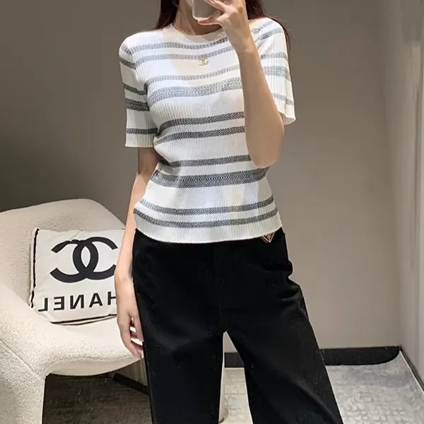 【25S☆カジュアル】CHANEL トップス ボーダー おしゃれ★ CHANEL】【ボーダー】【フランス製】【トップス】シャネル