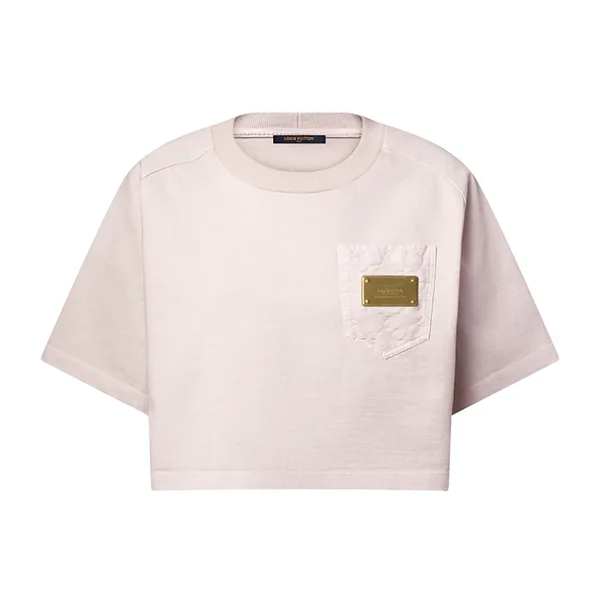 新作レディース*LV*ロゴプレート付 半袖 ピンク Tシャツ 1AIB4 ルイヴィトン パチモン ロゴプレート付 半袖 ピンク Tシャツ
