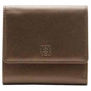 LOEWE ブラウンレザー 三つ折り財布 シルバーのロゴ LOEWE ブラウン 三つ折り財布